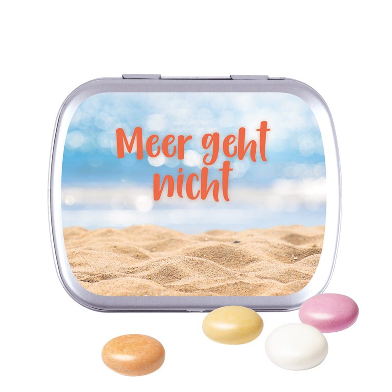 Klappdose, silber-blank, Mentos Kaudragee Fruit