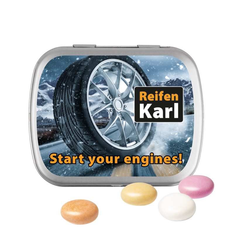 Klappdose, matt-silber, Mentos Kaudragee Fruit