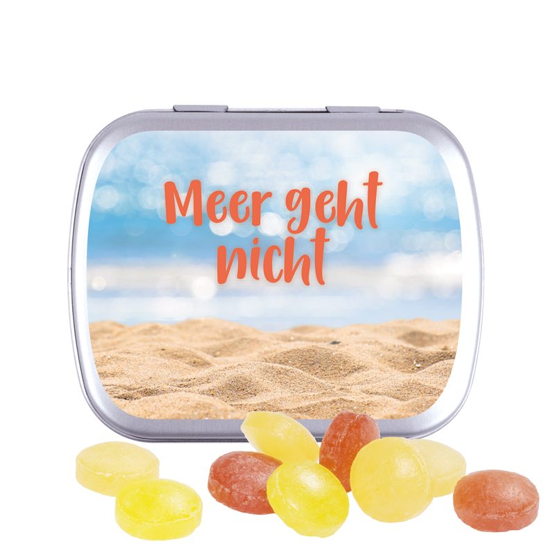 Klappdose, silber-blank, Mini Bonbons Fruchtmix