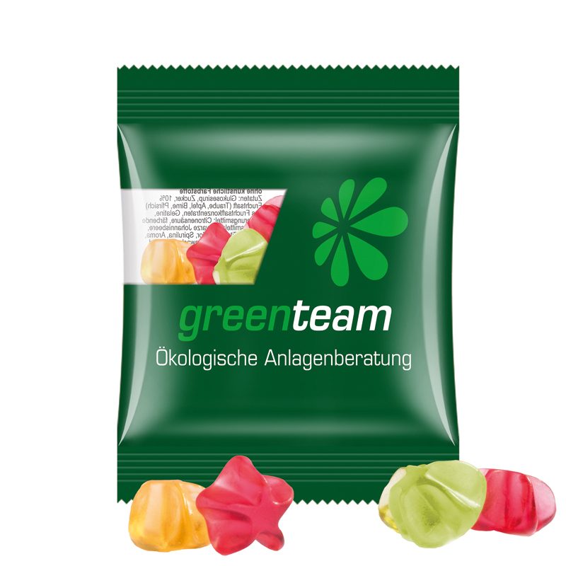 Minitüte 10 g, transparente kompostierbare Folie, Trolli Fruchtgummi Sterne