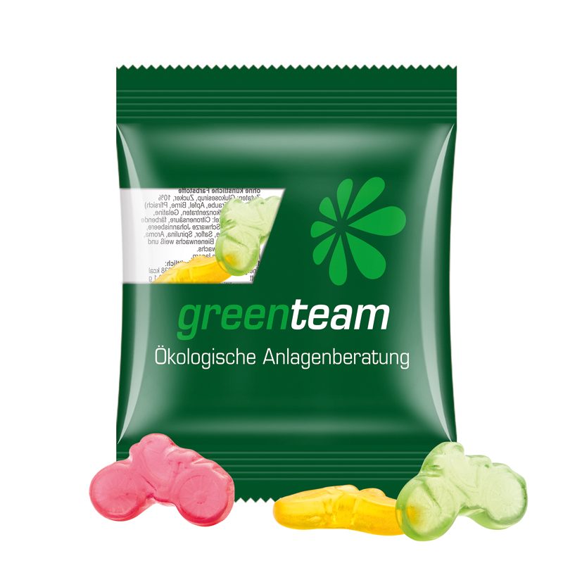 Minitüte 10 g, transparente kompostierbare Folie, Trolli Fruchtgummi Fahrrad
