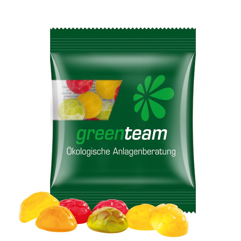 Minitüte 10 g, transparente kompostierbare Folie, Trolli Fruchtgummi Fußbälle