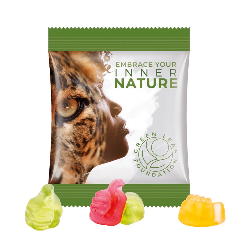 Minitüte 10 g, weiße Folie, Trolli Fruchtgummi Daumen
