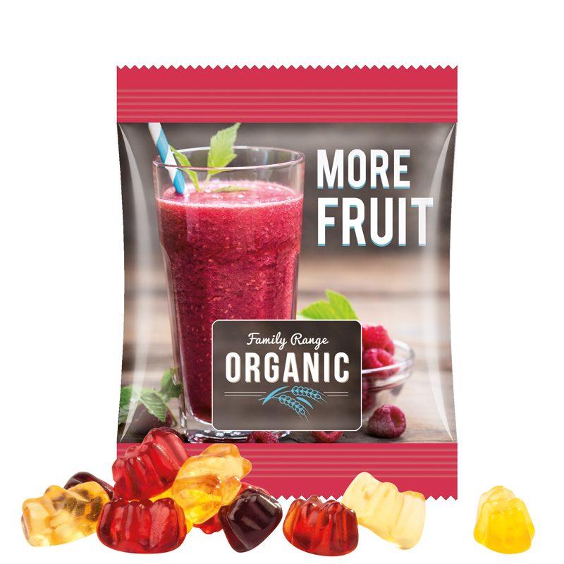 Minitüte 10 g, weiße Folie, Trolli Fruchtgummibären, 30 % Fruchtsaftqualität