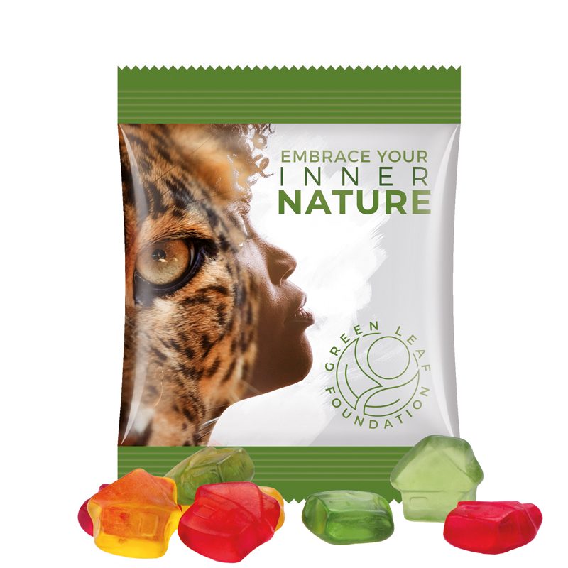 Minitüte 10 g, weiße Folie, Trolli Fruchtgummi Haus