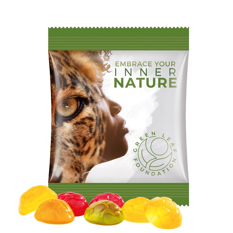 Minitüte 10 g, weiße Folie, Trolli Fruchtgummi Fußbälle