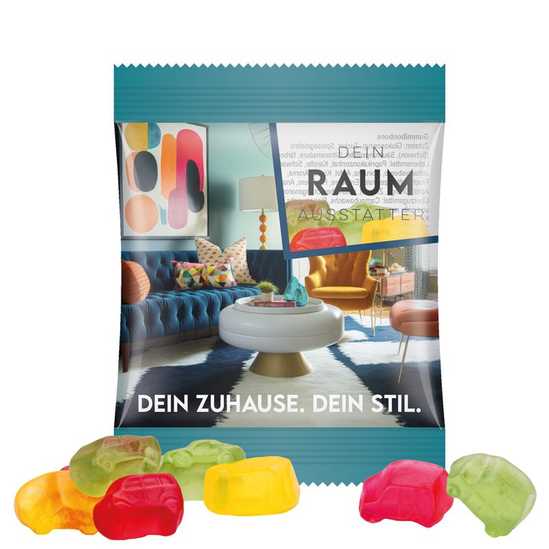 Minitüte 10 g, Folie transparent, Trolli Fruchtgummi Auto-Mischung