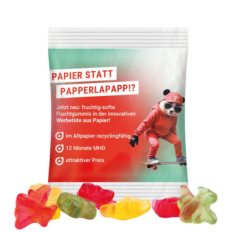 Minitüte 10 g, weißes recyclingfähiges PapierPlus Pro, Trolli Fruchtgummi Flugzeuge