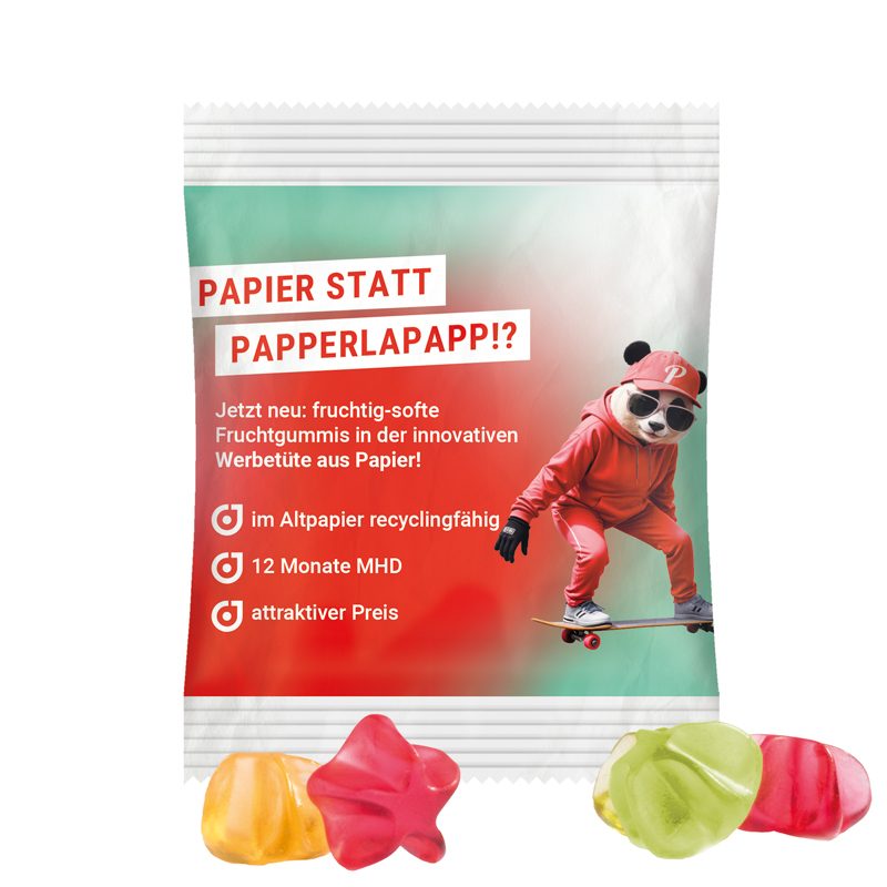 Minitüte 10 g, weißes recyclingfähiges PapierPlus Pro, Trolli Fruchtgummi Sterne
