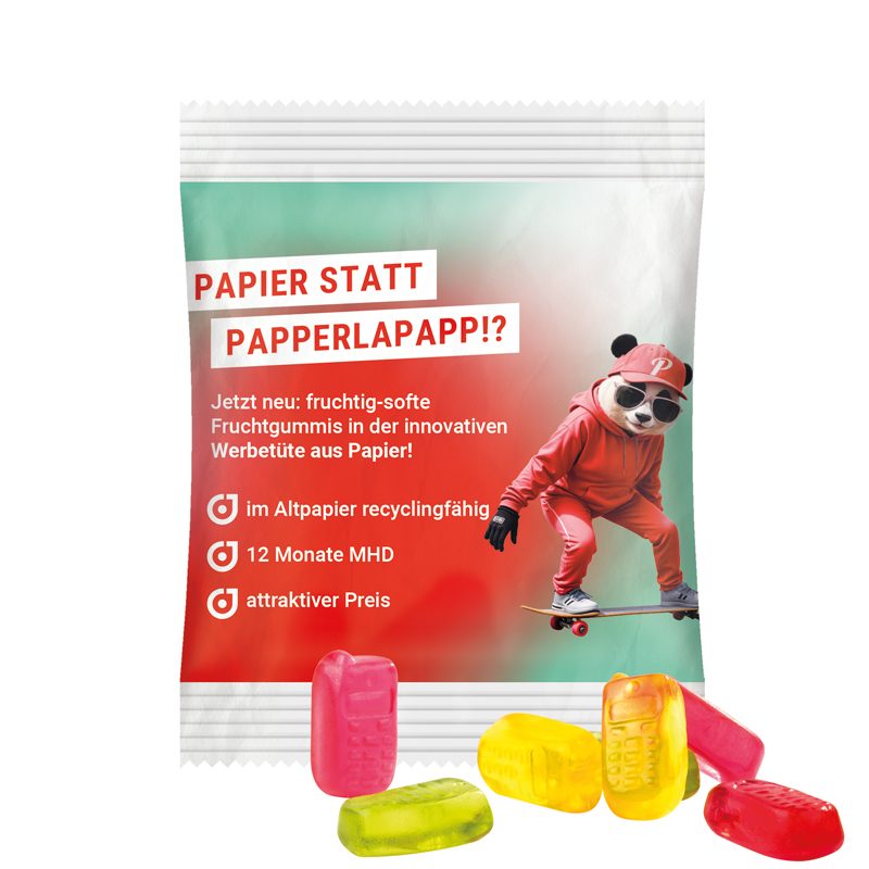 Minitüte 10 g, weißes recyclingfähiges PapierPlus Pro, Trolli Fruchtgummi Handy