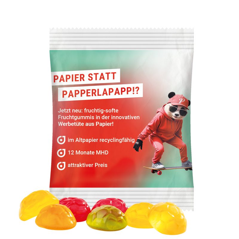 Minitüte 10 g, weißes recyclingfähiges PapierPlus Pro, Trolli Fruchtgummi Fußbälle