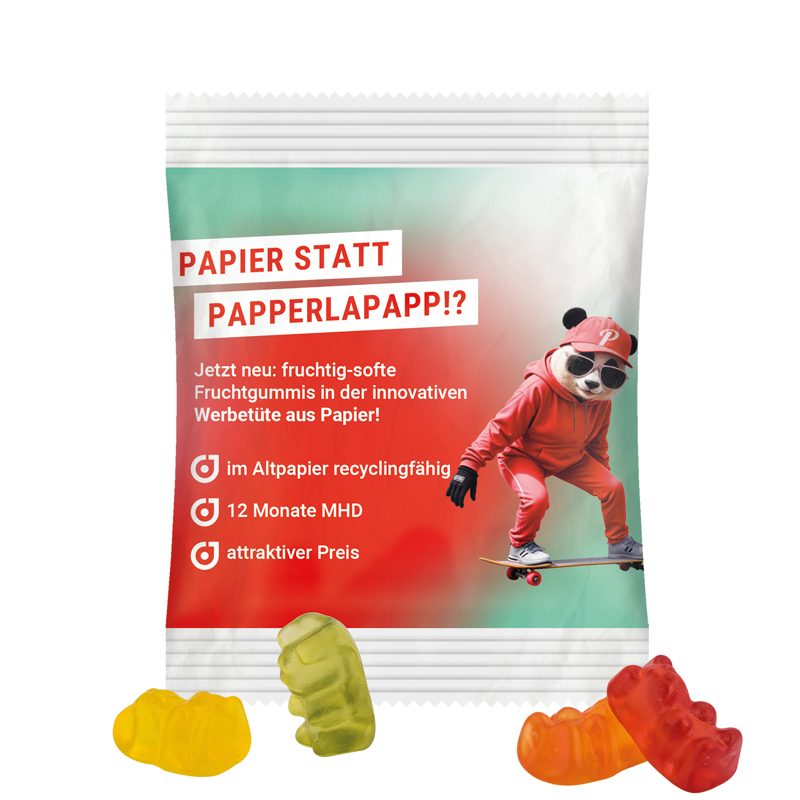 Minitüte 12 g, weißes recyclingfähiges PapierPlus Pro, Trolli Vegane Gummibärchen, 14% Fruchtsaft