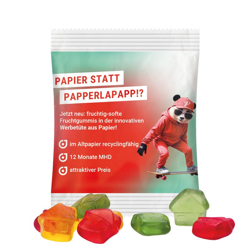 Minitüte 10 g, weißes recyclingfähiges PapierPlus Pro, Trolli Fruchtgummi Haus
