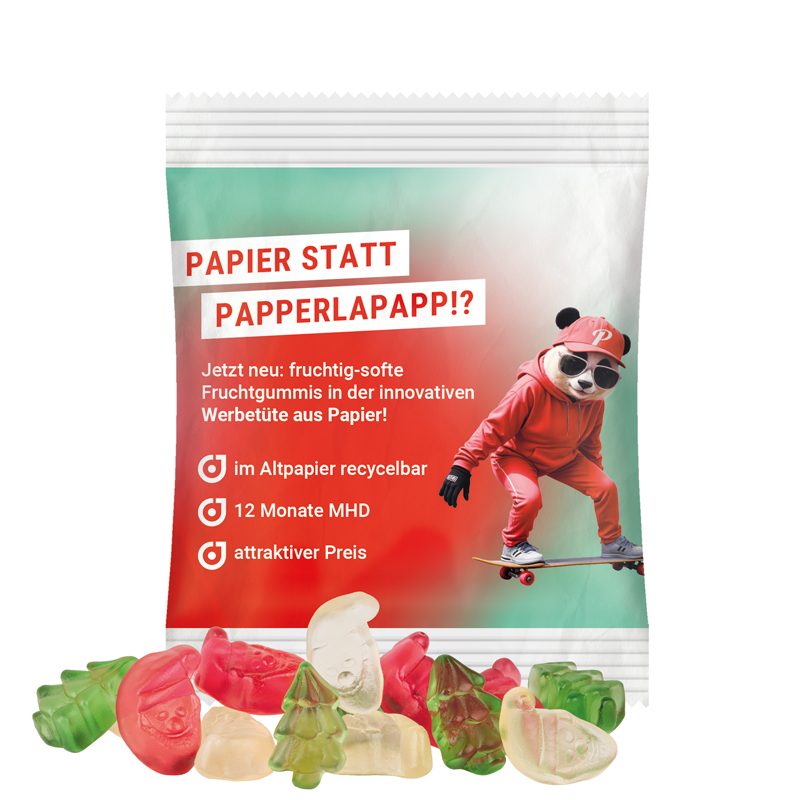 Minitüte 10 g, weißes recyclingfähiges PapierPlus Pro, Trolli Fruchtgummi Weihnachtsmischung