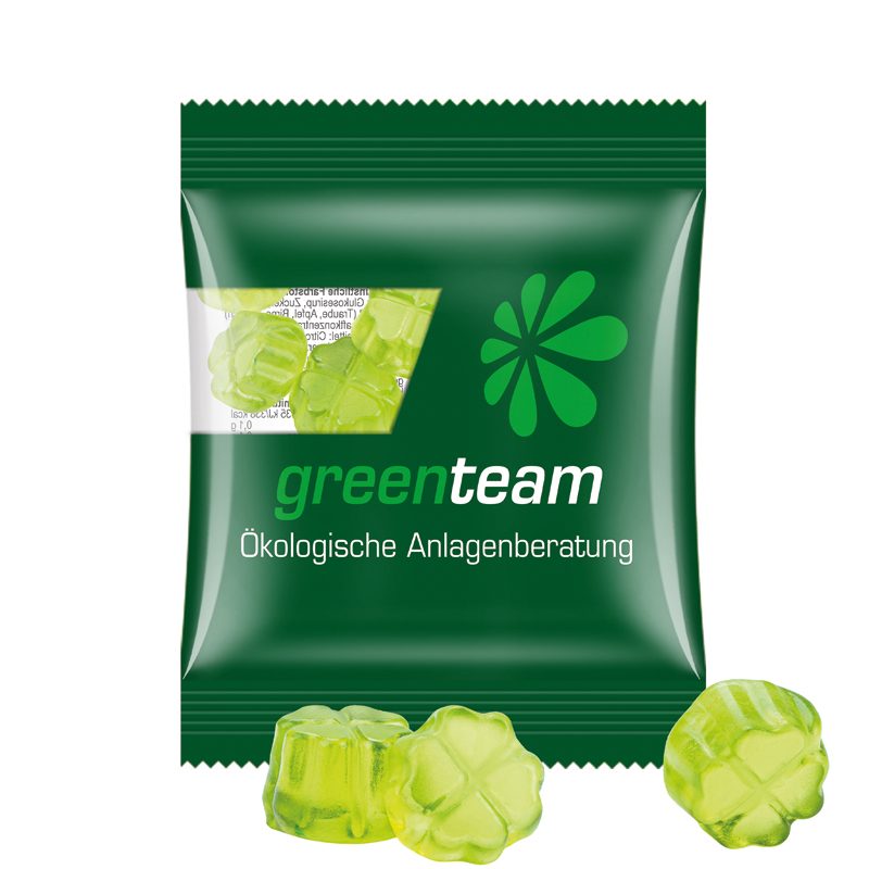 Minitüte 10 g, transparente kompostierbare Folie, Trolli Fruchtgummi Kleeblatt