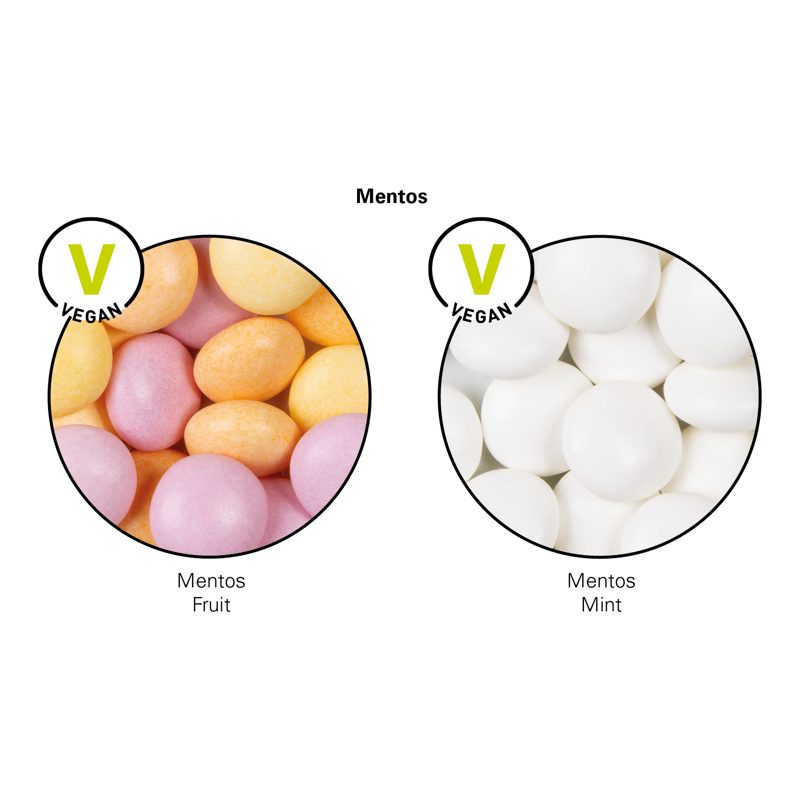 Minitüte, 8 g, weißes recyclingfähiges PapierPlus, Mentos Kaudragee Fruit