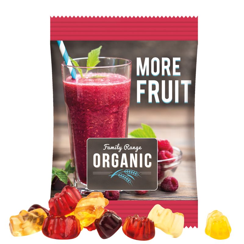 Minitüte 15 g, weiße Folie, Trolli Fruchtgummibären, 30 % Fruchtsaftqualität