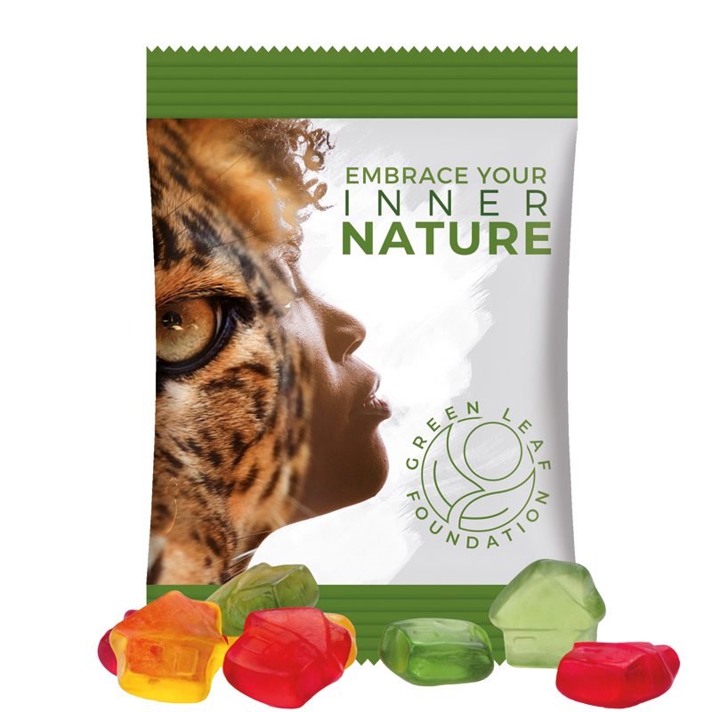 Minitüte 15 g, weiße Folie, Trolli Fruchtgummi Haus