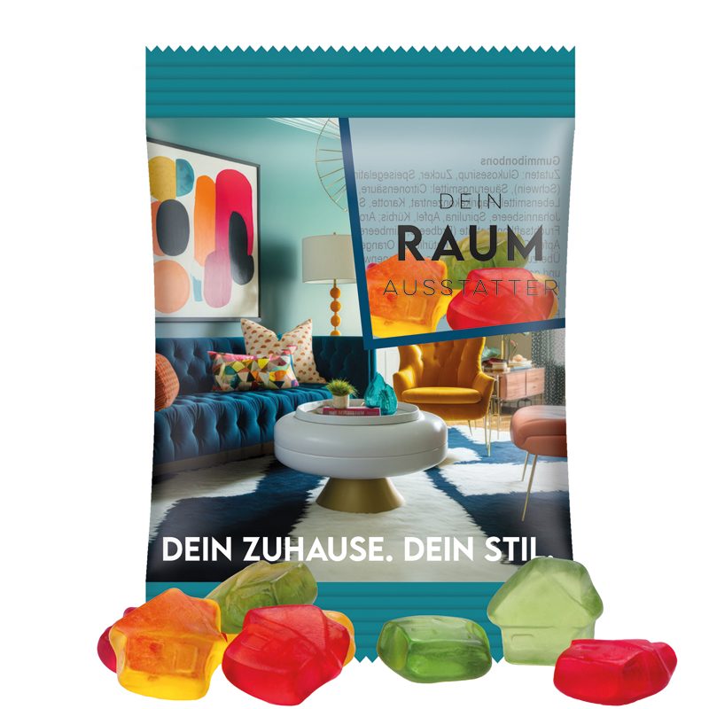 Minitüte 15 g, transparente Folie, Trolli Fruchtgummi Haus
