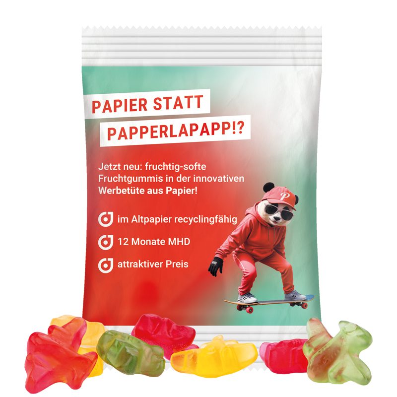 Minitüte 15 g, weißes recyclingfähiges PapierPlus Pro, Trolli Fruchtgummi Flugzeuge