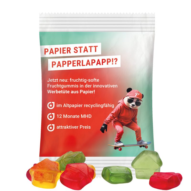 Minitüte 15 g, weißes recyclingfähiges PapierPlus Pro, Trolli Fruchtgummi Haus