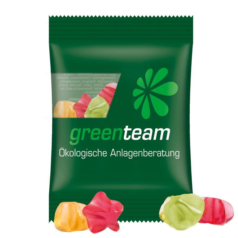 Minitüte 15 g, transparente kompostierbare Folie, Trolli Fruchtgummi Sterne