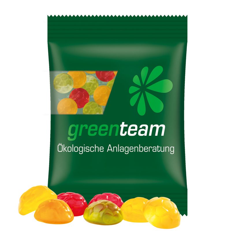 Minitüte 15 g, transparente kompostierbare Folie, Trolli Fruchtgummi Fußbälle