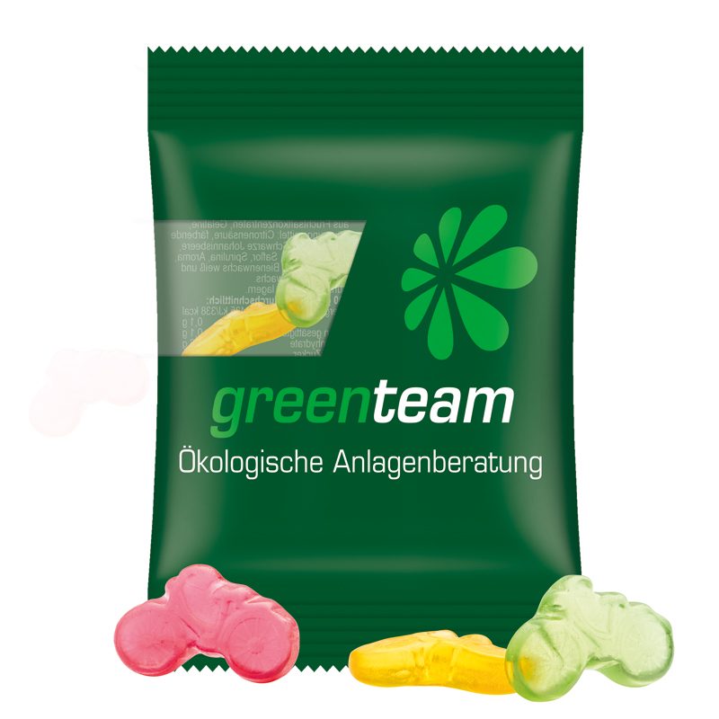 Minitüte 15 g, transparente kompostierbare Folie, Trolli Fruchtgummi Fahrrad