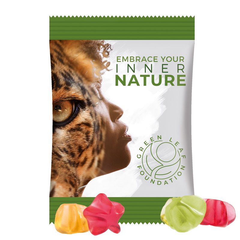 Minitüte 15 g, weiße Folie, Trolli Fruchtgummi Sterne