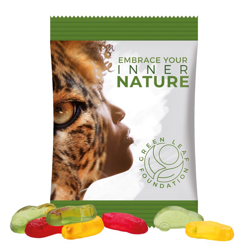 Minitüte 15 g, weiße Folie, Trolli Fruchtgummi Autos