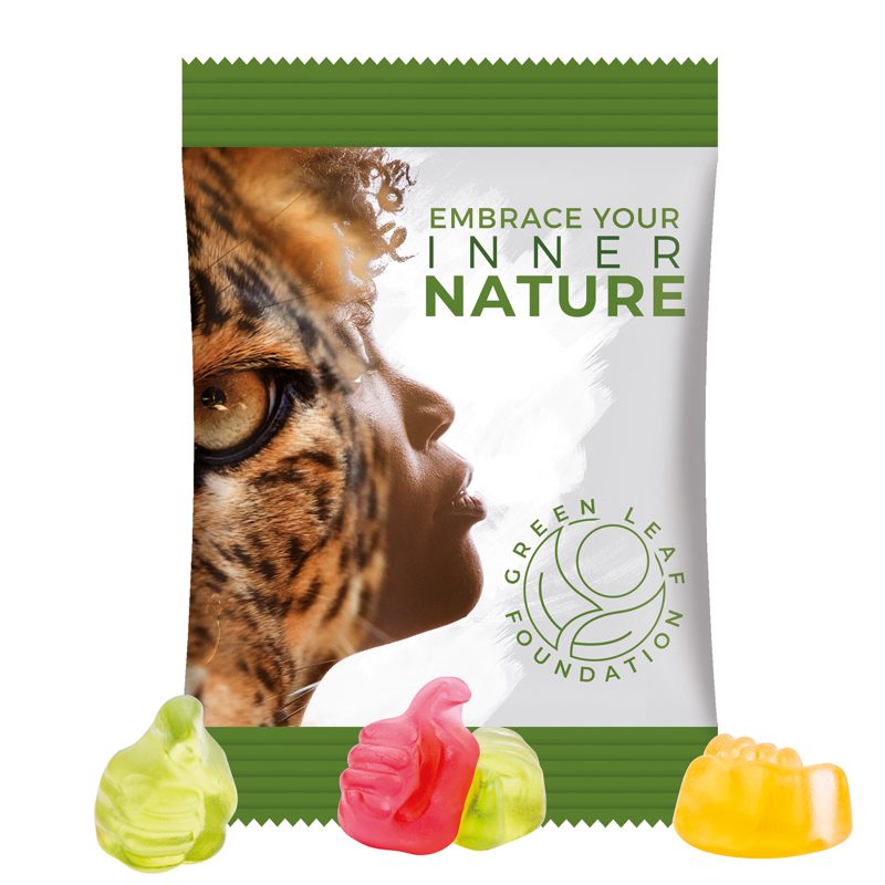 Minitüte 15 g, weiße Folie, Trolli Fruchtgummi Daumen
