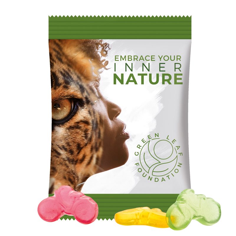 Minitüte 15 g, weiße Folie, Trolli Fruchtgummi Fahrrad