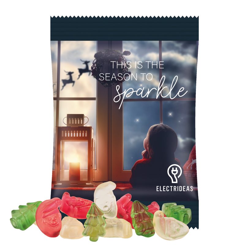 Minitüte 15 g, weiße Folie, Trolli Fruchtgummi Weihnachtsmischung