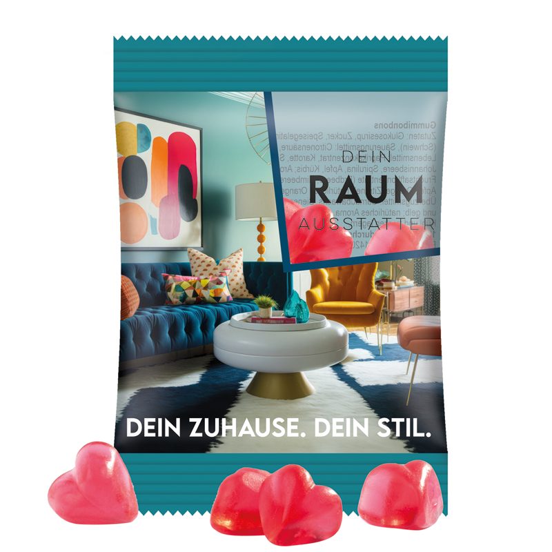 Minitüte 15 g, transparente Folie, Trolli Fruchtgummi Herz rot