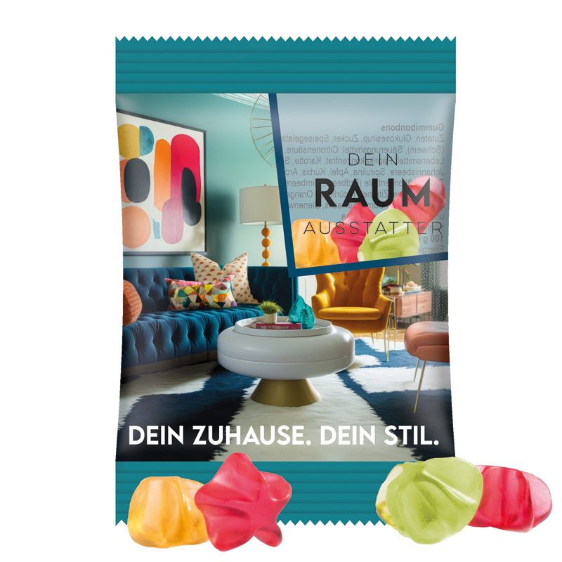 Minitüte 15 g, transparente Folie, Trolli Fruchtgummi Sterne
