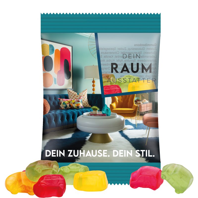 Minitüte 15 g, transparente Folie, Trolli Fruchtgummi Auto-Mischung