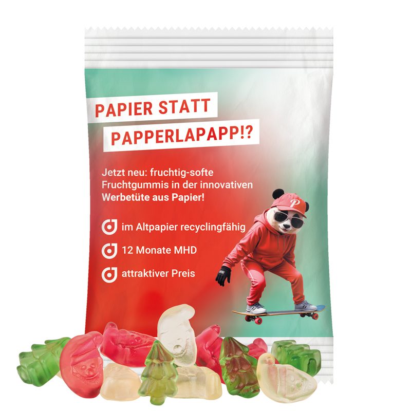 Minitüte 15 g, weißes recyclingfähiges PapierPlus Pro, Trolli Fruchtgummi Weihnachtsmischung