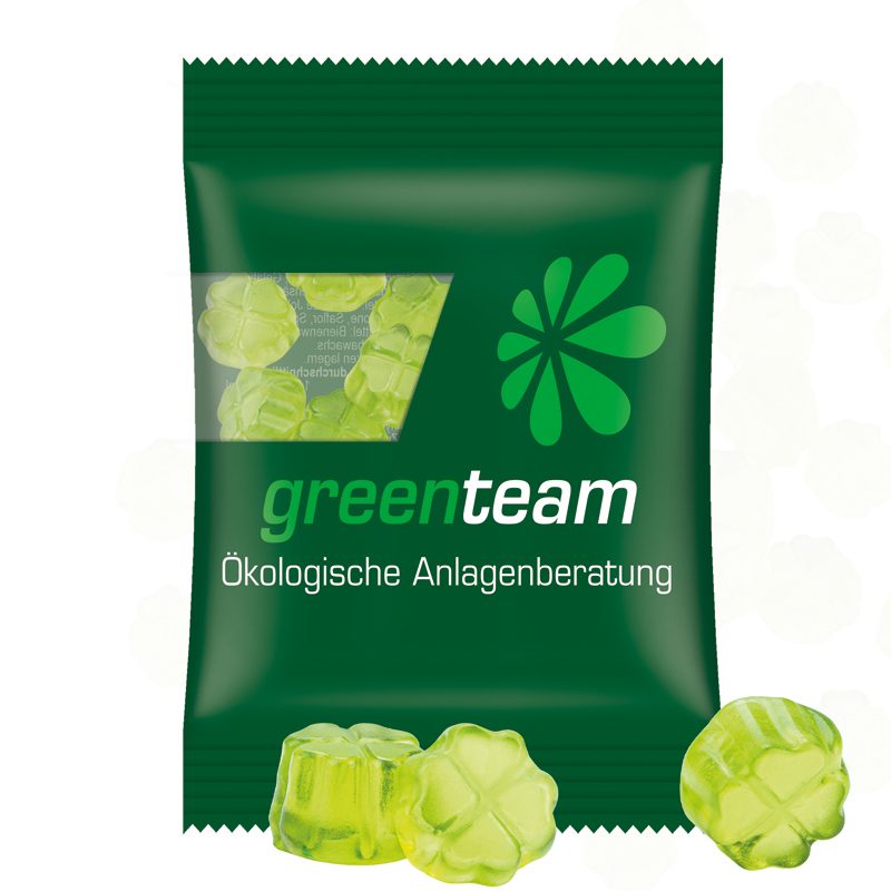 Minitüte 15 g, transparente kompostierbare Folie, Trolli Fruchtgummi Kleeblatt