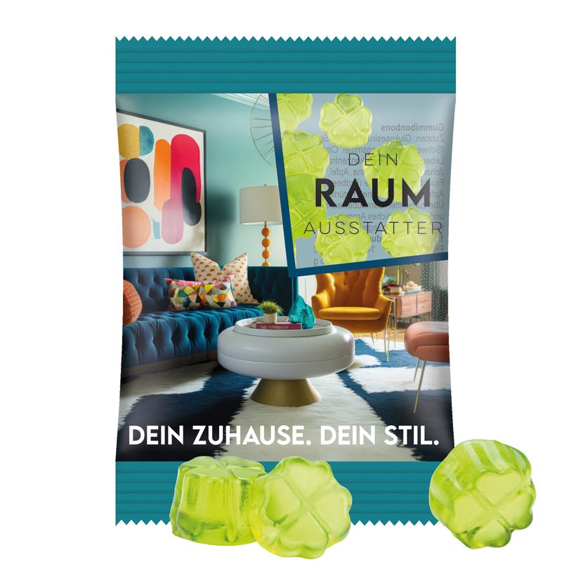 Minitüte 15 g, transparente Folie, Trolli Fruchtgummi Kleeblatt grün-15 g