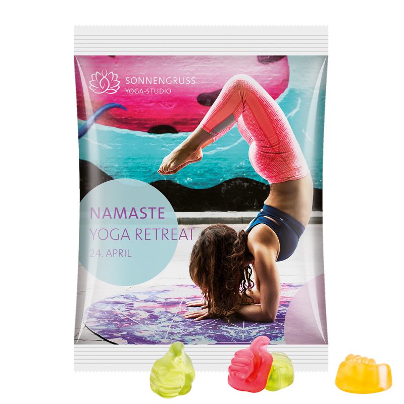 Maxitüte, weiße Folie, Trolli Fruchtgummi Daumen