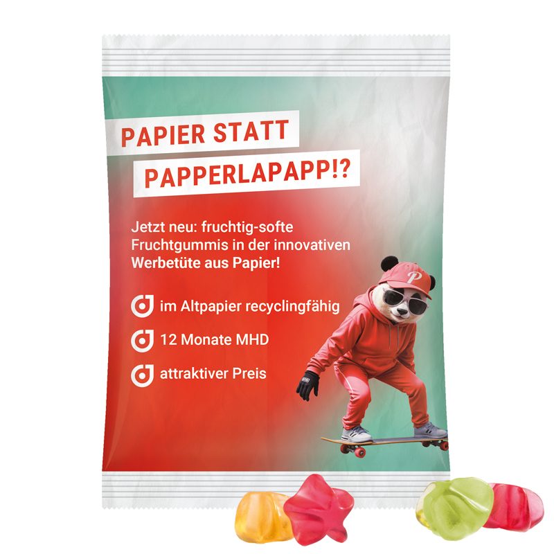 Maxitüte, weißes recyclingfähiges PapierPlus Pro, Trolli Fruchtgummi Sterne