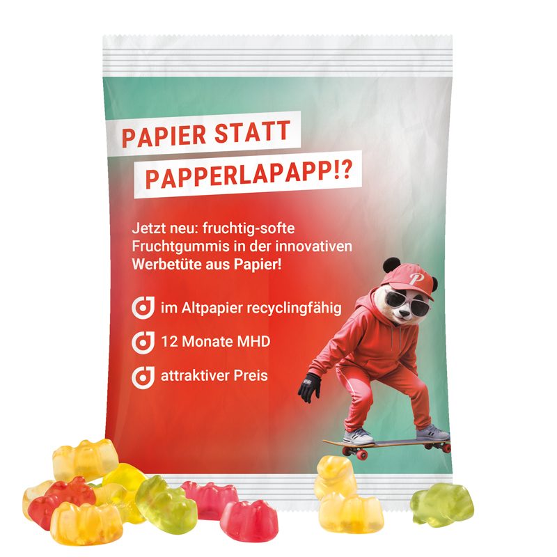Maxitüte, weißes recyclingfähiges PapierPlus Pro, Trolli Premium Bärchen