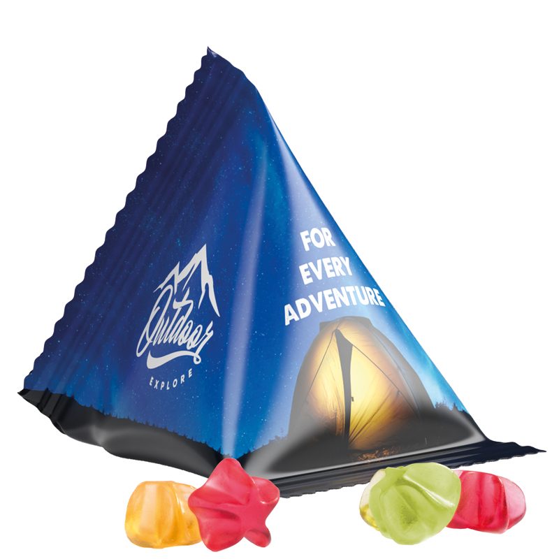Fruchtgummi Tetraeder, weiße Folie, Trolli Fruchtgummi Sterne