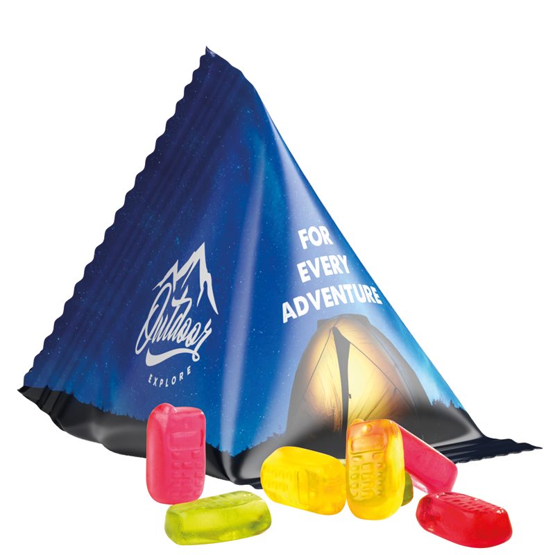 Fruchtgummi Tetraeder, weiße Folie, Trolli Fruchtgummi Handy