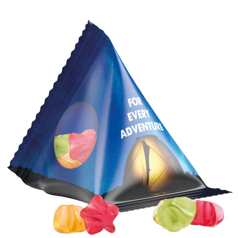 Fruchtgummi Tetraeder, Folie transparent, Trolli Fruchtgummi Sterne