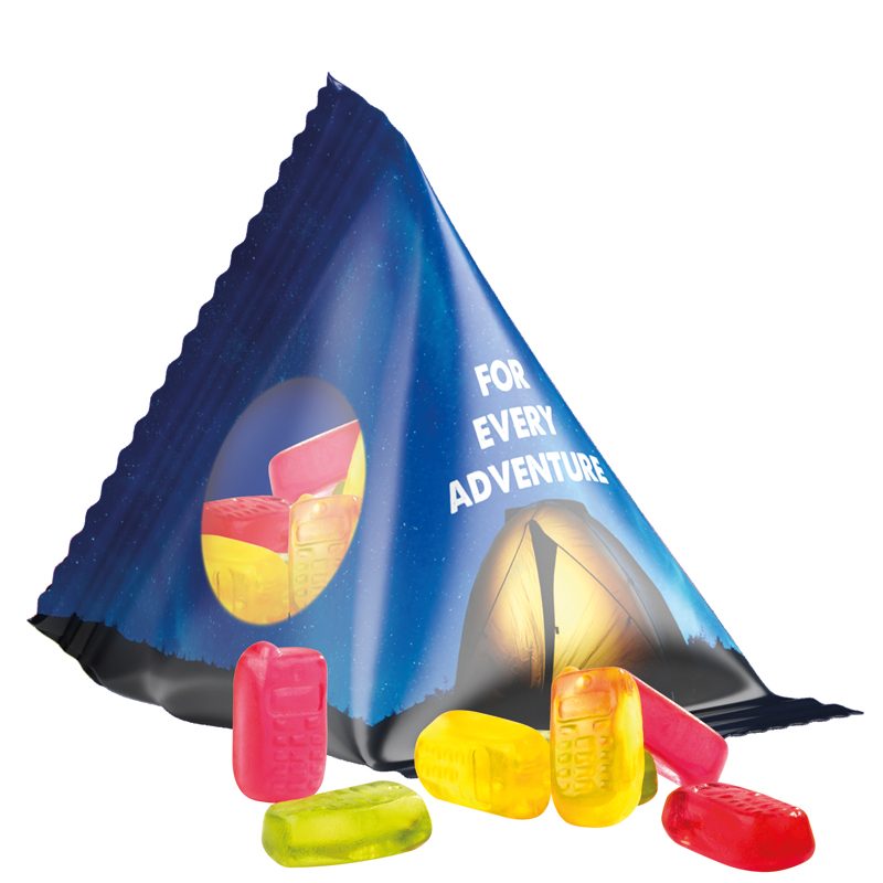 Fruchtgummi Tetraeder, Folie transparent, Trolli Fruchtgummi Handy