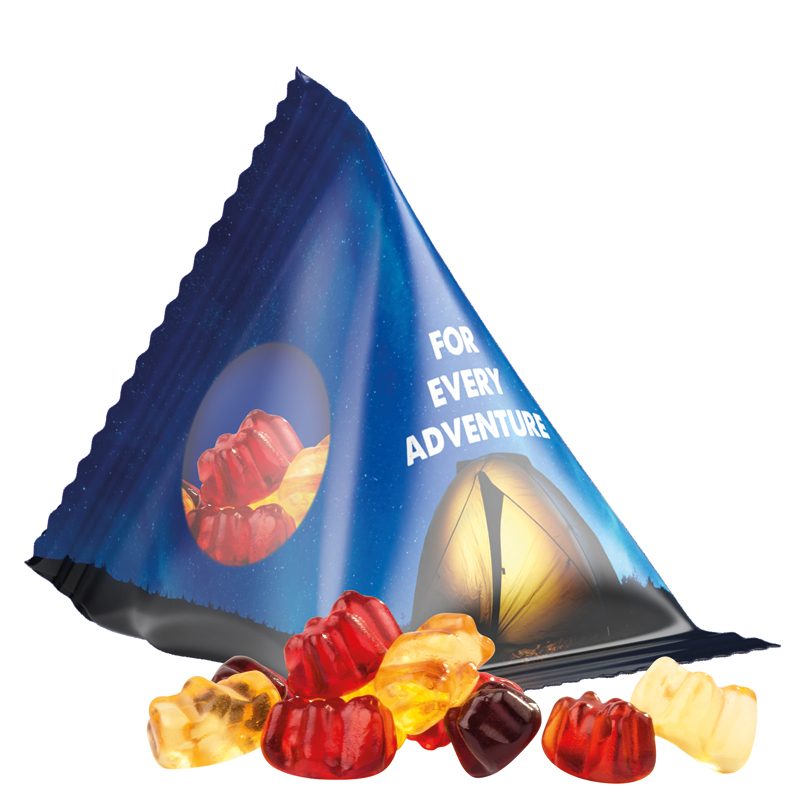 Fruchtgummi Tetraeder, Folie transparent, Trolli Fruchtgummibären, 30 % Fruchtsaftqualität Exquisit