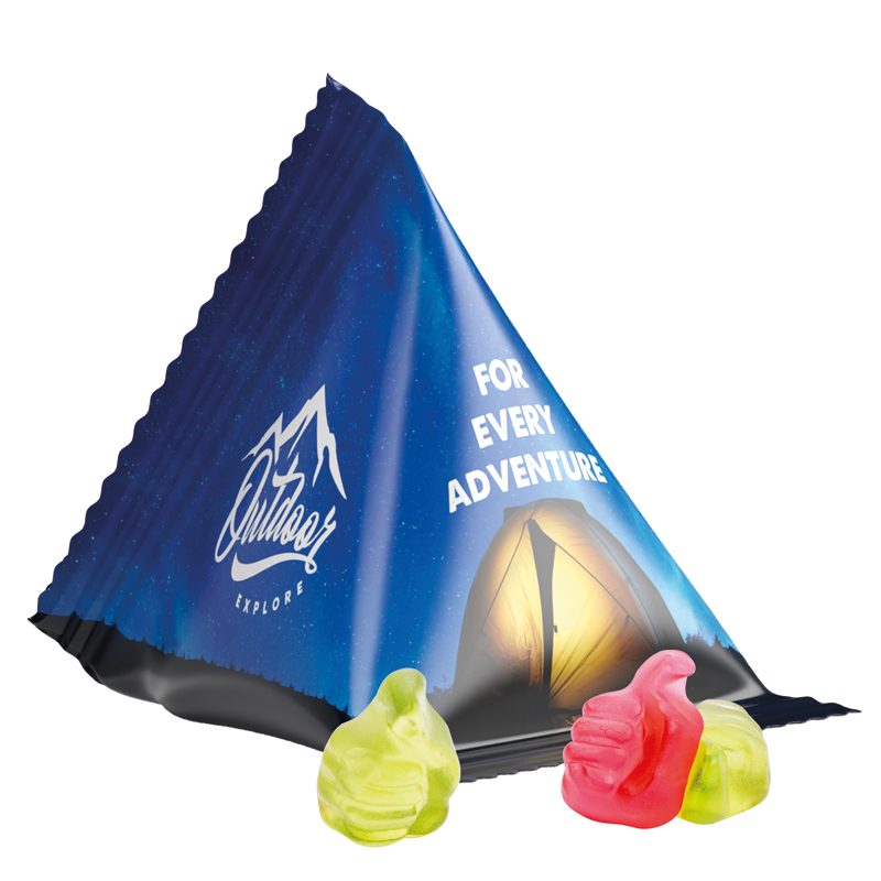Fruchtgummi Tetraeder, weiße Folie, Trolli Fruchtgummi Daumen