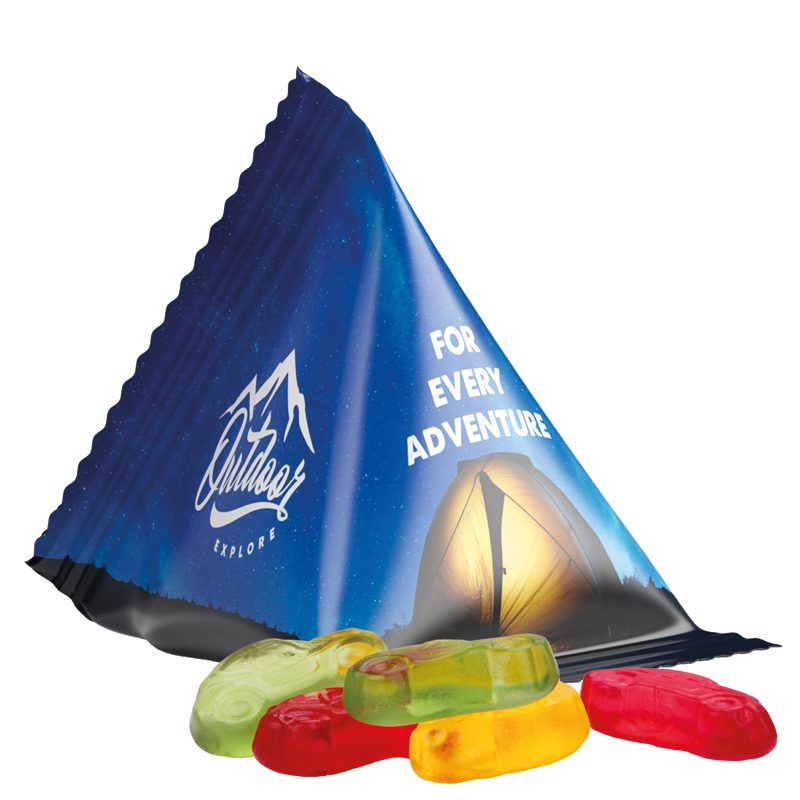 Fruchtgummi Tetraeder, weiße Folie, Trolli Fruchtgummi Autos