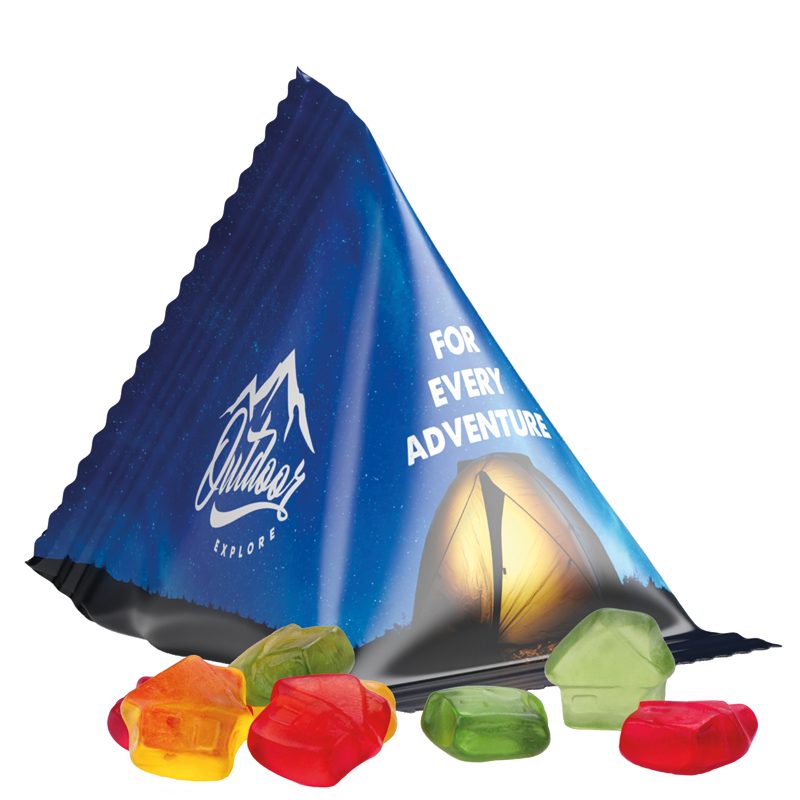 Fruchtgummi Tetraeder, weiße Folie, Trolli Fruchtgummi Haus